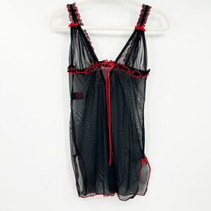 Coquette Womens Y2K Whimsigoth Mesh Sheer Babydoll Chemise Nightie‎ Size M Black